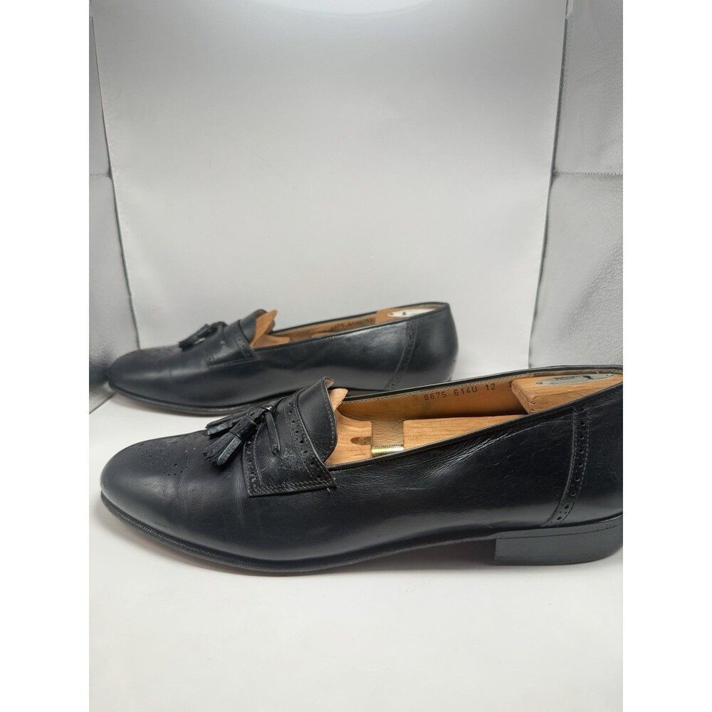 Salvatore Ferragamo Navy Leather Tassel Loafers Mens 12 D Made in Italy Luxury